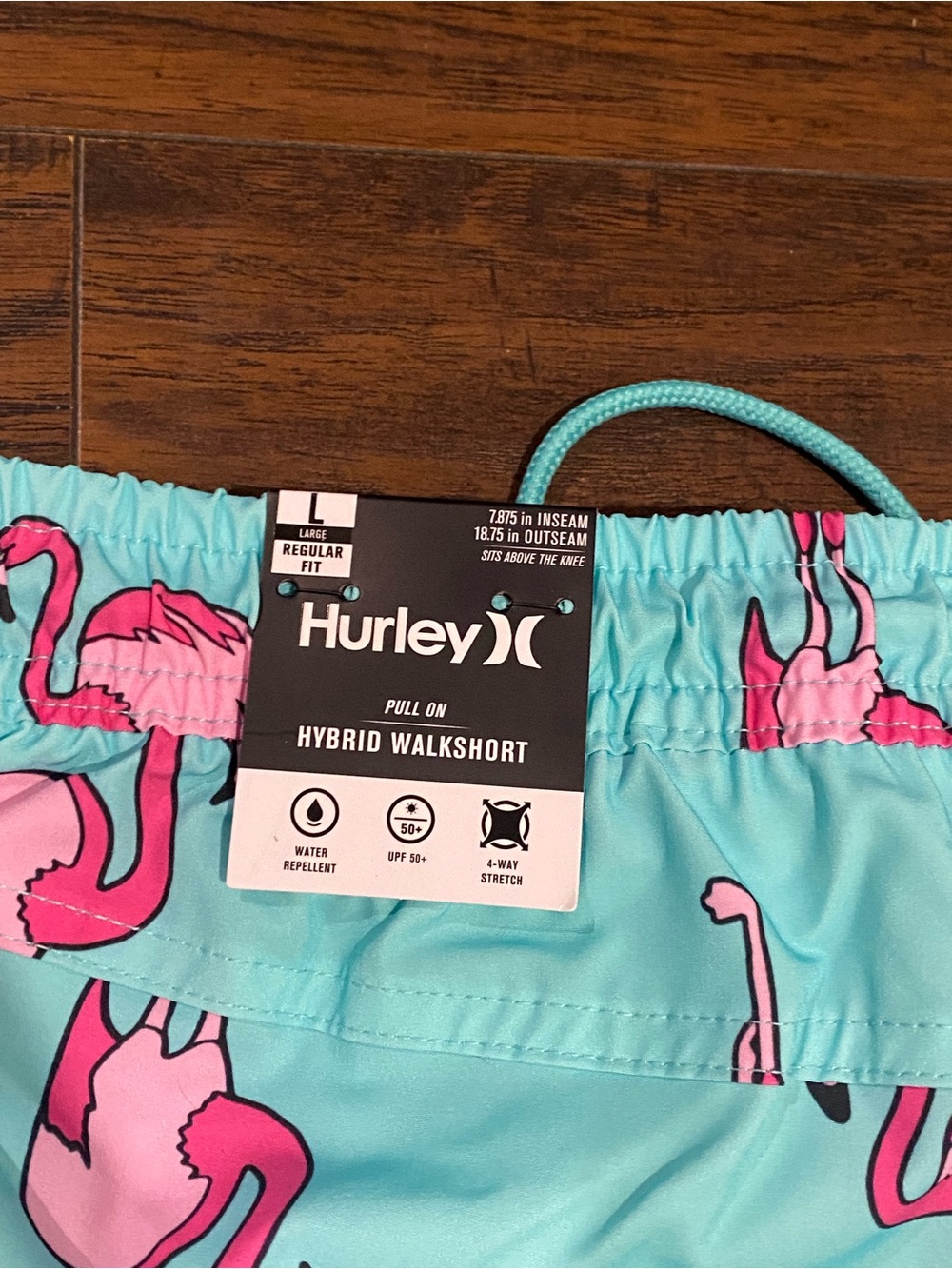Hurley Aqua Blue Swim Shorts with Pink Flamingo Print - Picture 4 of 7